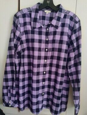 Talbots New w tags ...Purple Black Check Shirt With Glitz